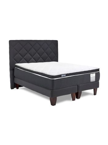 Cama Europea Duo Pocket + Topper + Respaldo Capitoné 2 Plazas Plus