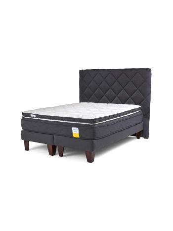 Cama Europea Eurotop + Topper + Respaldo Capitoné  2 Plazas
