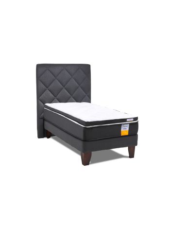 Cama Europea Funcional 1 Plaza Plus + Respaldo Capitoné + Topper