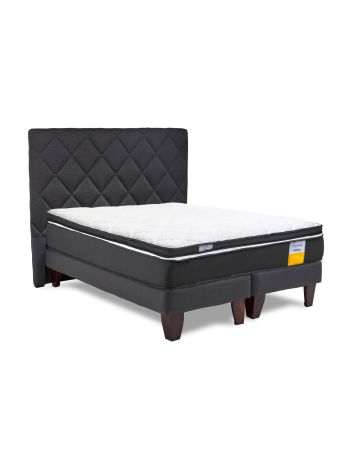 Cama Europea Funcional Full + Respaldo Capitoné + Topper